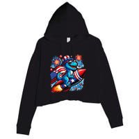 Funny Dinosaur Firecracker 4th Of July Patriotic Dino Crop Fleece Hoodie