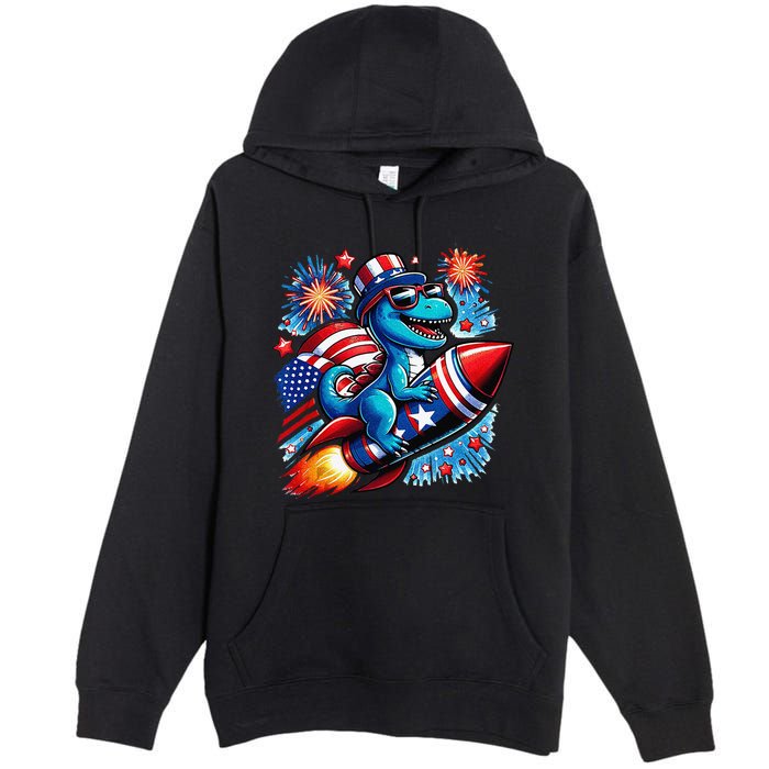 Funny Dinosaur Firecracker 4th Of July Patriotic Dino Premium Pullover Hoodie