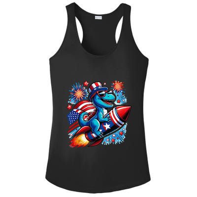 Funny Dinosaur Firecracker 4th Of July Patriotic Dino Ladies PosiCharge Competitor Racerback Tank
