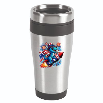 Funny Dinosaur Firecracker 4th Of July Patriotic Dino 16oz Travel Tumbler