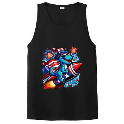 Funny Dinosaur Firecracker 4th Of July Patriotic Dino PosiCharge Competitor Tank