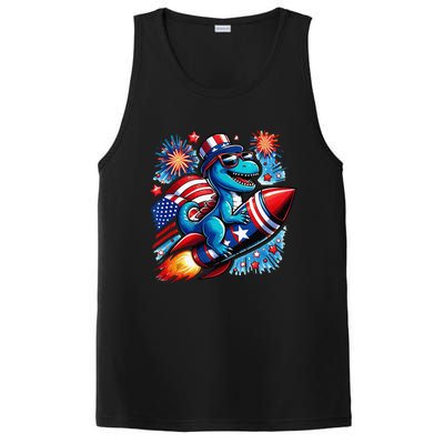 Funny Dinosaur Firecracker 4th Of July Patriotic Dino PosiCharge Competitor Tank