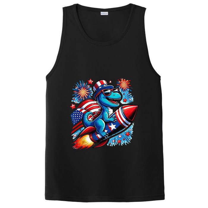 Funny Dinosaur Firecracker 4th Of July Patriotic Dino PosiCharge Competitor Tank