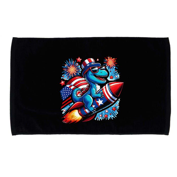 Funny Dinosaur Firecracker 4th Of July Patriotic Dino Microfiber Hand Towel