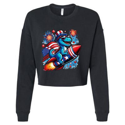 Funny Dinosaur Firecracker 4th Of July Patriotic Dino Cropped Pullover Crew