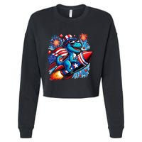 Funny Dinosaur Firecracker 4th Of July Patriotic Dino Cropped Pullover Crew