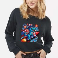 Funny Dinosaur Firecracker 4th Of July Patriotic Dino Cropped Pullover Crew