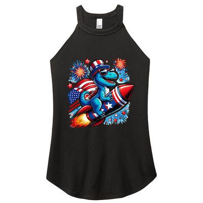 Funny Dinosaur Firecracker 4th Of July Patriotic Dino Women's Perfect Tri Rocker Tank
