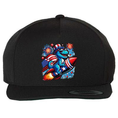Funny Dinosaur Firecracker 4th Of July Patriotic Dino Wool Snapback Cap