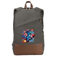 Funny Dinosaur Firecracker 4th Of July Patriotic Dino Cotton Canvas Backpack