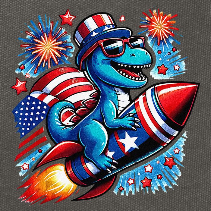 Funny Dinosaur Firecracker 4th Of July Patriotic Dino Cotton Canvas Backpack
