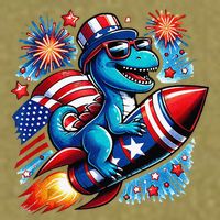 Funny Dinosaur Firecracker 4th Of July Patriotic Dino Garment-Dyed Women's Muscle Tee