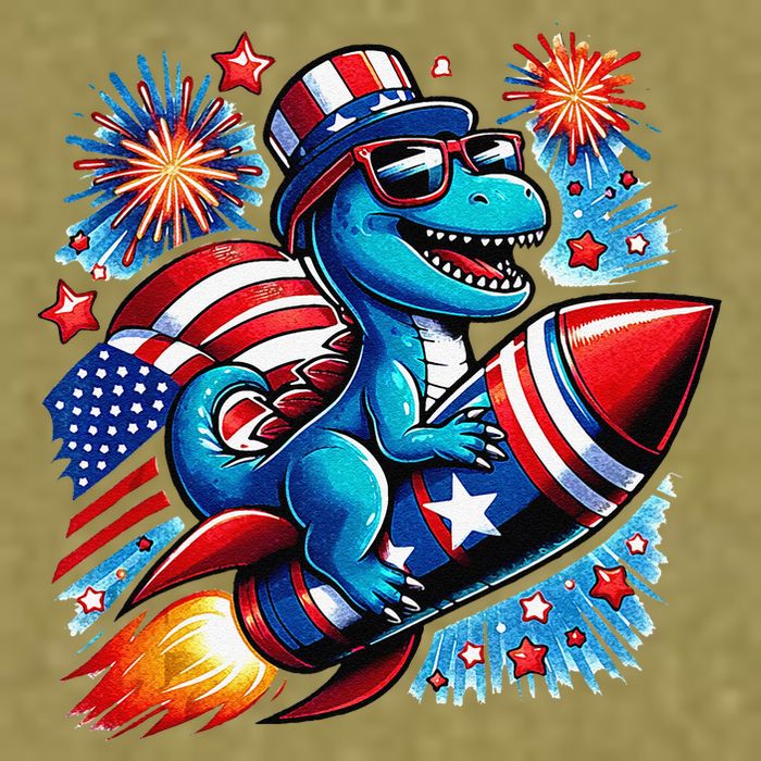 Funny Dinosaur Firecracker 4th Of July Patriotic Dino Garment-Dyed Women's Muscle Tee