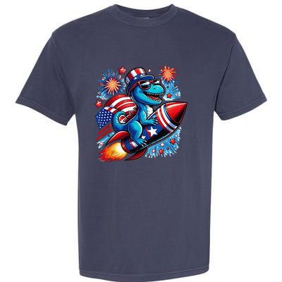 Funny Dinosaur Firecracker 4th Of July Patriotic Dino Garment-Dyed Heavyweight T-Shirt