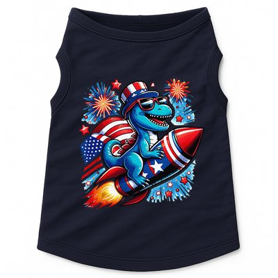 Funny Dinosaur Firecracker 4th Of July Patriotic Dino Doggie Tank