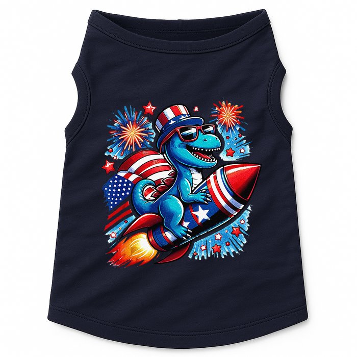 Funny Dinosaur Firecracker 4th Of July Patriotic Dino Doggie Tank