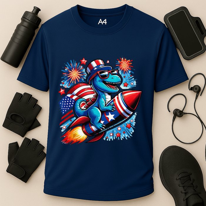 Funny Dinosaur Firecracker 4th Of July Patriotic Dino Performance Shirt