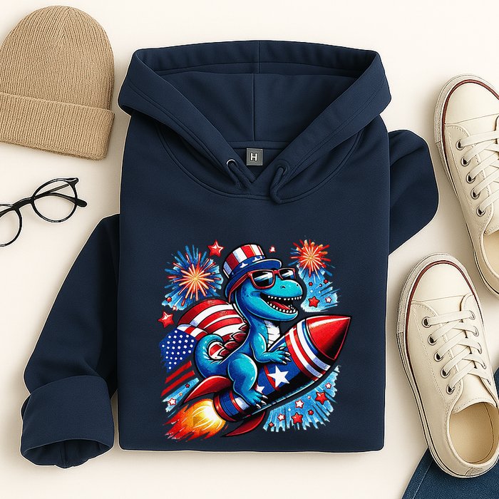 Funny Dinosaur Firecracker 4th Of July Patriotic Dino Hoodie