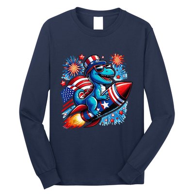 Funny Dinosaur Firecracker 4th Of July Patriotic Dino Long Sleeve Shirt