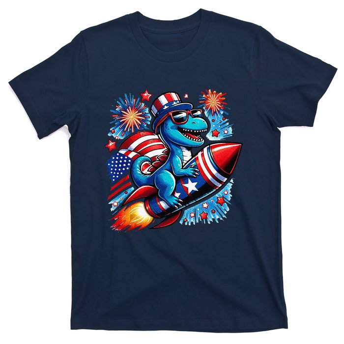 Funny Dinosaur Firecracker 4th Of July Patriotic Dino T-Shirt