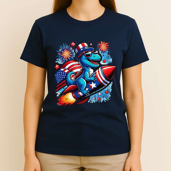 Funny Dinosaur Firecracker 4th Of July Patriotic Dino T-Shirt