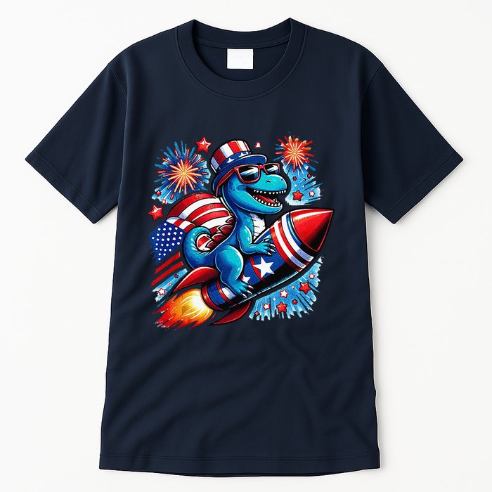 Funny Dinosaur Firecracker 4th Of July Patriotic Dino Tall T-Shirt