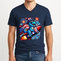 Funny Dinosaur Firecracker 4th Of July Patriotic Dino V-Neck T-Shirt