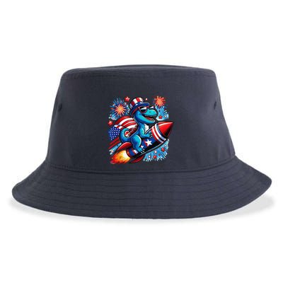 Funny Dinosaur Firecracker 4th Of July Patriotic Dino Sustainable Bucket Hat