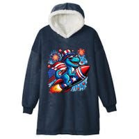 Funny Dinosaur Firecracker 4th Of July Patriotic Dino Hooded Wearable Blanket
