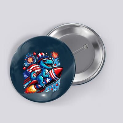 Funny Dinosaur Firecracker 4th Of July Patriotic Dino Button