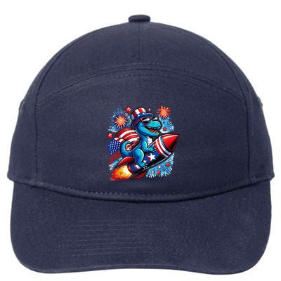Funny Dinosaur Firecracker 4th Of July Patriotic Dino 7-Panel Snapback Hat
