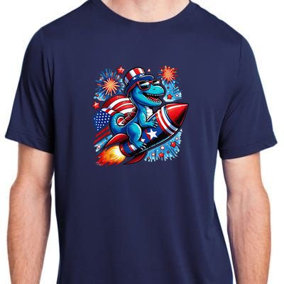 Funny Dinosaur Firecracker 4th Of July Patriotic Dino Adult ChromaSoft Performance T-Shirt