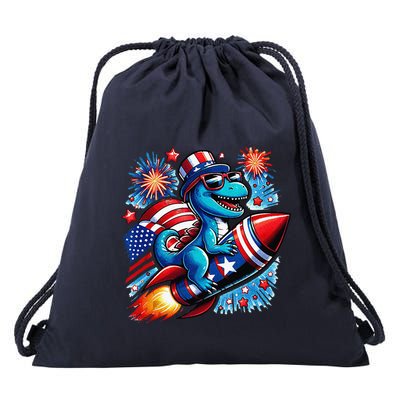 Funny Dinosaur Firecracker 4th Of July Patriotic Dino Drawstring Bag