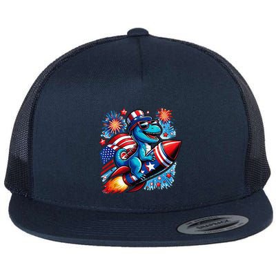 Funny Dinosaur Firecracker 4th Of July Patriotic Dino Flatbill Hat