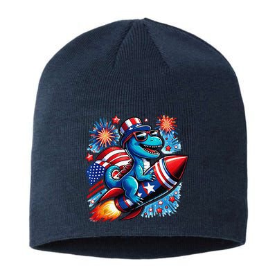 Funny Dinosaur Firecracker 4th Of July Patriotic Dino Sustainable Beanie