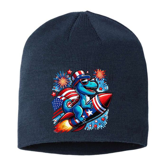 Funny Dinosaur Firecracker 4th Of July Patriotic Dino Sustainable Beanie