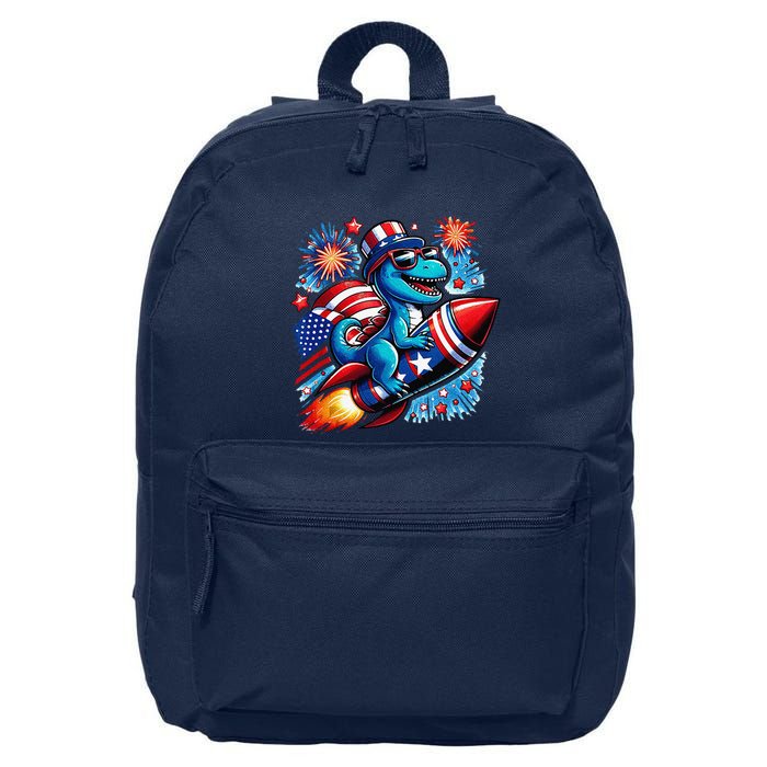 Funny Dinosaur Firecracker 4th Of July Patriotic Dino 16 in Basic Backpack