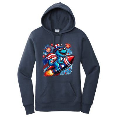 Funny Dinosaur Firecracker 4th Of July Patriotic Dino Women's Pullover Hoodie