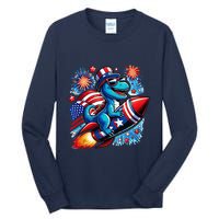 Funny Dinosaur Firecracker 4th Of July Patriotic Dino Tall Long Sleeve T-Shirt