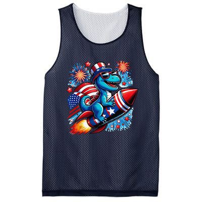 Funny Dinosaur Firecracker 4th Of July Patriotic Dino Mesh Reversible Basketball Jersey Tank