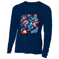 Funny Dinosaur Firecracker 4th Of July Patriotic Dino Cooling Performance Long Sleeve Crew