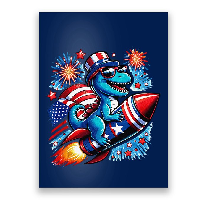 Funny Dinosaur Firecracker 4th Of July Patriotic Dino Poster