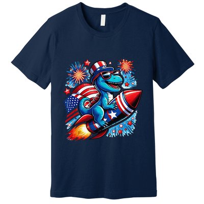 Funny Dinosaur Firecracker 4th Of July Patriotic Dino Premium T-Shirt