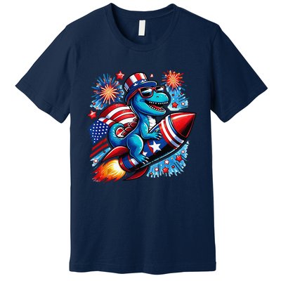 Funny Dinosaur Firecracker 4th Of July Patriotic Dino Premium T-Shirt