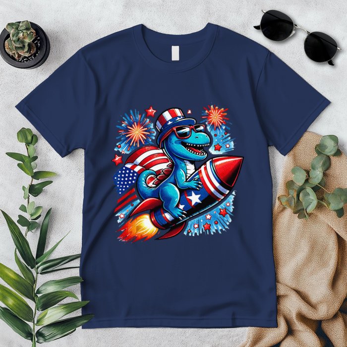 Funny Dinosaur Firecracker 4th Of July Patriotic Dino Premium T-Shirt