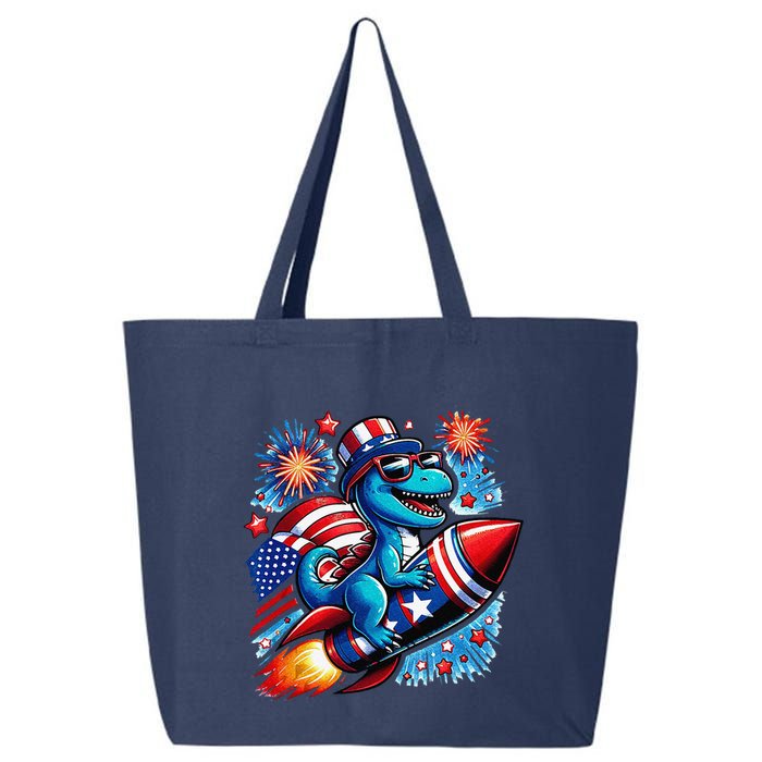Funny Dinosaur Firecracker 4th Of July Patriotic Dino 25L Jumbo Tote