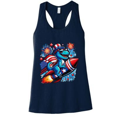 Funny Dinosaur Firecracker 4th Of July Patriotic Dino Womens Tank Top