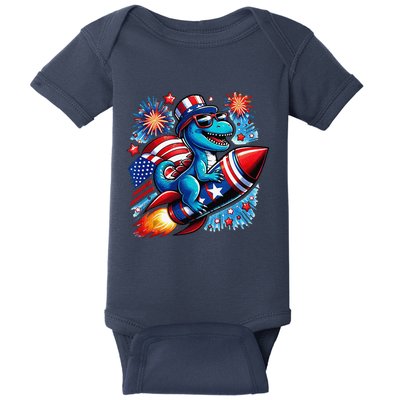 Funny Dinosaur Firecracker 4th Of July Patriotic Dino Baby Bodysuit