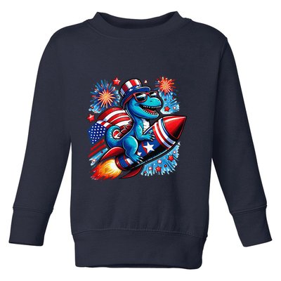 Funny Dinosaur Firecracker 4th Of July Patriotic Dino Toddler Sweatshirt
