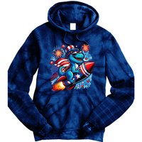 Funny Dinosaur Firecracker 4th Of July Patriotic Dino Tie Dye Hoodie